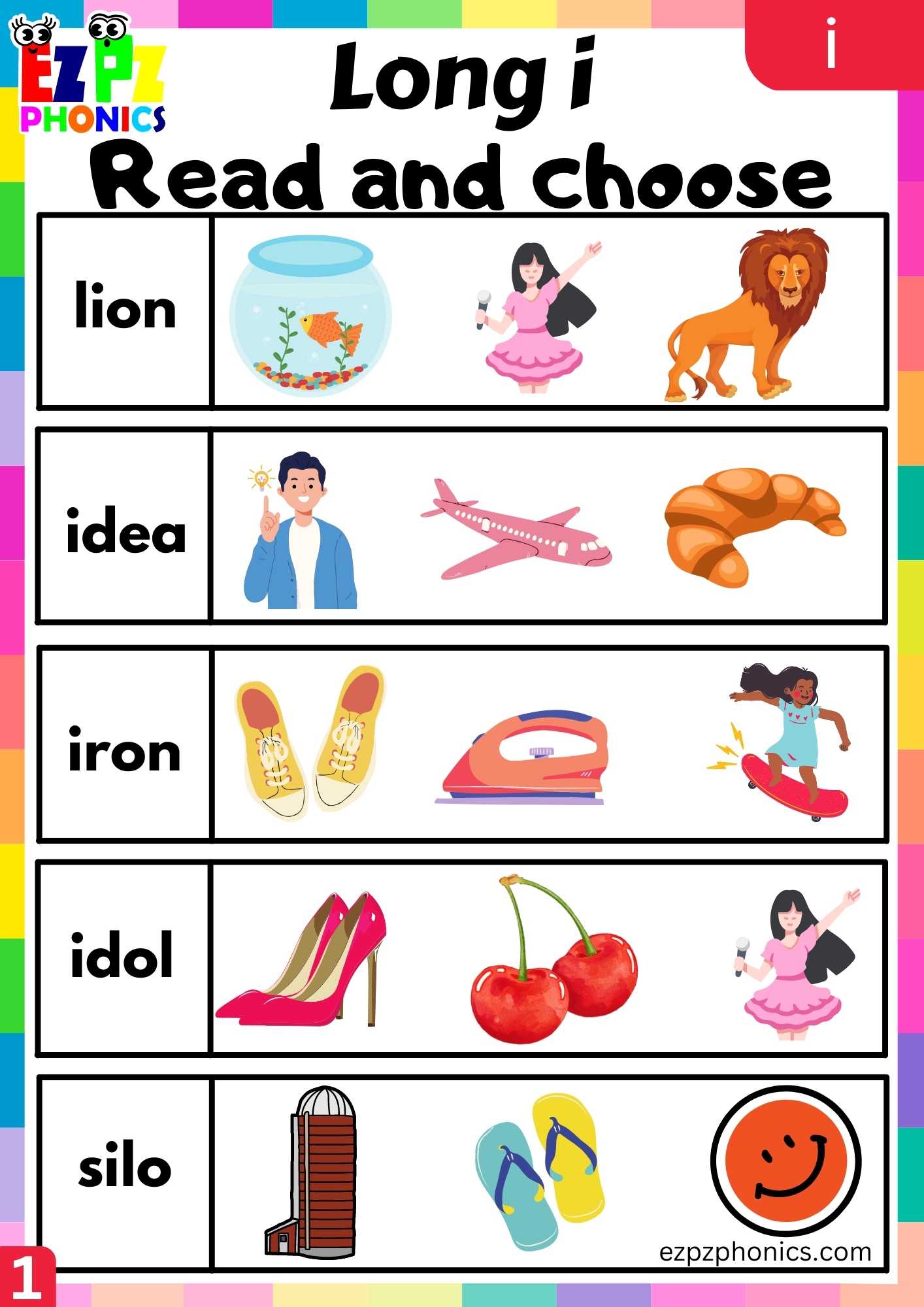I Words Read And Choose Long I Phonics Worksheet
